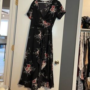 Black/floral wrap dress